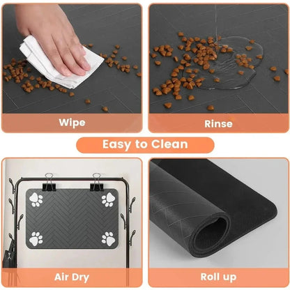 Waterproof Non Slip Pet Feeding Mat Absorbent Dog Cat Bowl Placemat Paw Print Pet Food Water Tray Pad