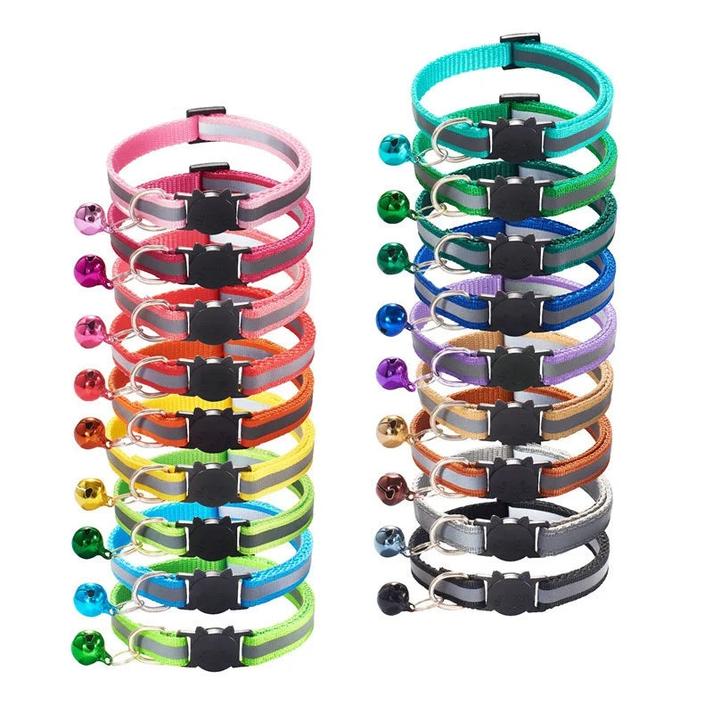 Reflective Breakaway Cat Collar Neck Ring Necklace Newborn Puppy Dog Collar Colorful Bell Collar for Cats Pet Kitten Products