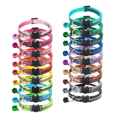 Reflective Breakaway Cat Collar Neck Ring Necklace Newborn Puppy Dog Collar Colorful Bell Collar for Cats Pet Kitten Products