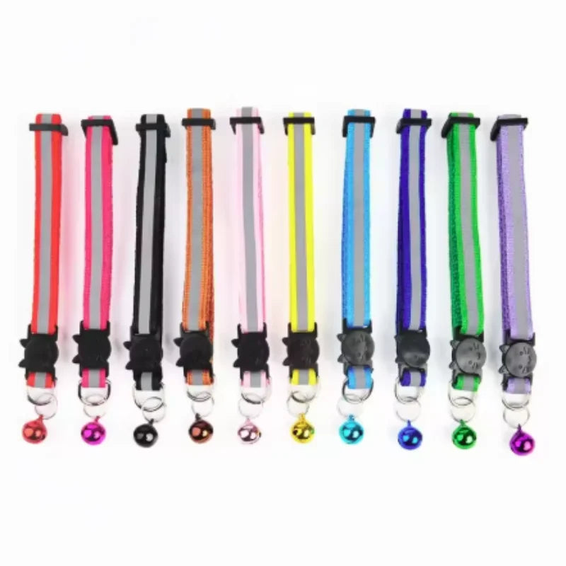 Reflective Breakaway Cat Collar Neck Ring Necklace Newborn Puppy Dog Collar Colorful Bell Collar for Cats Pet Kitten Products