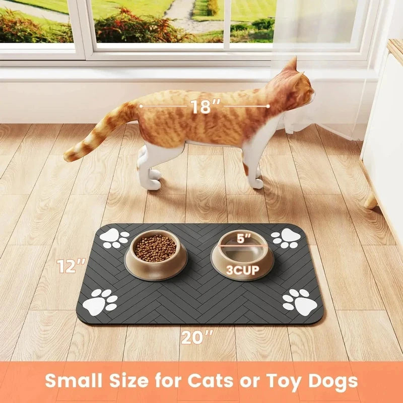 Waterproof Non Slip Pet Feeding Mat Absorbent Dog Cat Bowl Placemat Paw Print Pet Food Water Tray Pad